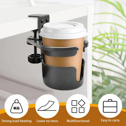 Desk Cup Holder, 360° Rotating Anti-Spill Cup Holder for Desk or Table, Adjustable Clamp Bottles Holder for Gaming Room, Home, Office to Hold Coffee Mugs