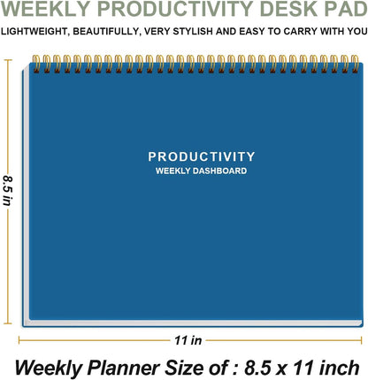 Weekly Productivity Dashboard - 8.5" x 11" Dashboard Desk Notepad Has 6 Focus Areas to List Tasks for Goals, Projects, Clients, Academic or Meal-Organize Your Daily Work Efficiently, 54 Weeks, Green