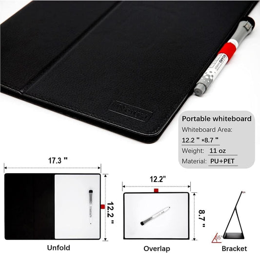 Desktop Dry Erase Board,12" X 9" Small White Board,Portable whiteboard with Stand, Marker and Eraser Wipe, A4 Notebook White Board Easel for Kids Drawing on Desk, for Students Shool (Black)