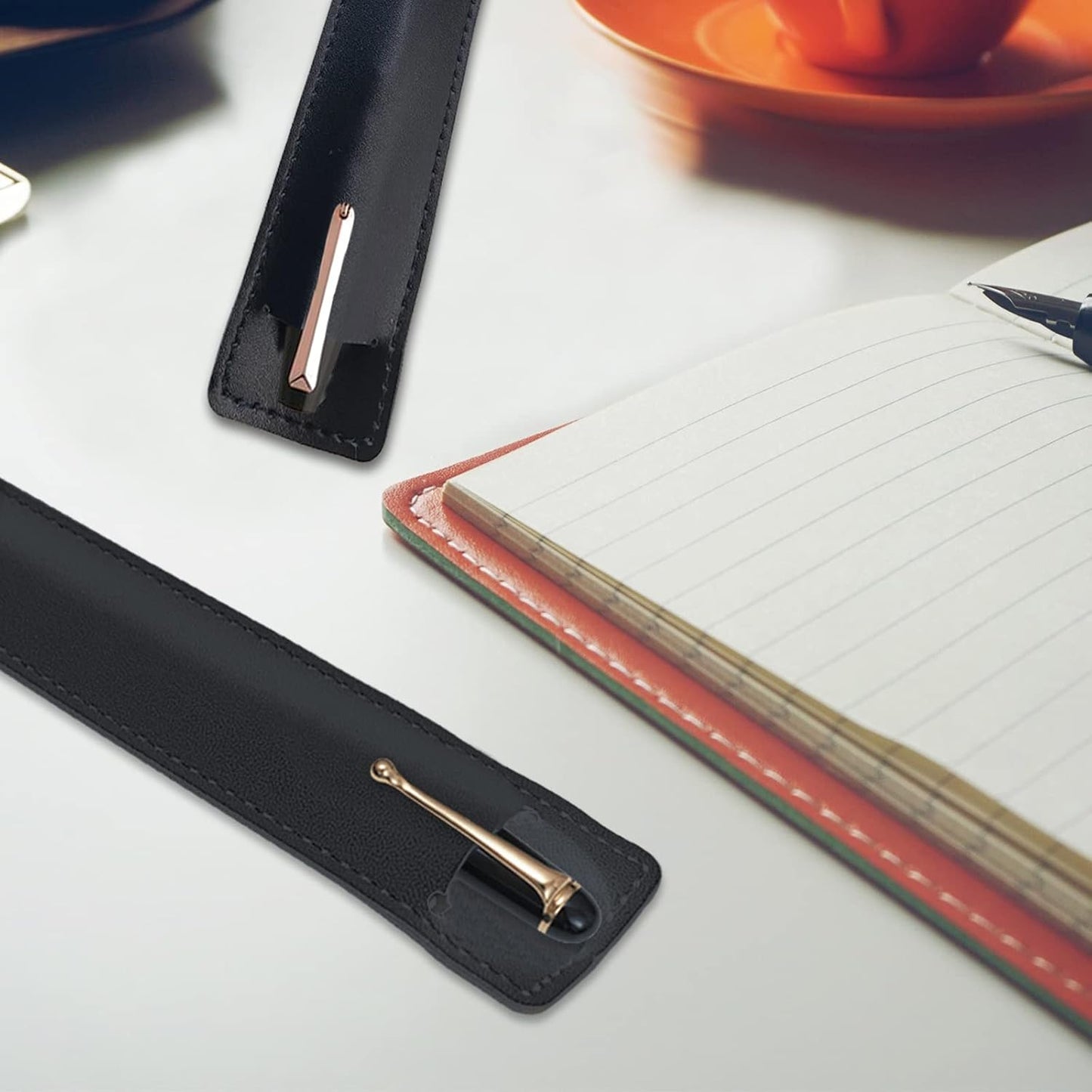 5Pcs Leather Single Fountain Pen Case, Soft Pen Sleeve Pouch for Men Women, Ballpoint Pencil Protective Cover Holder for Office, Business Gift (Black)