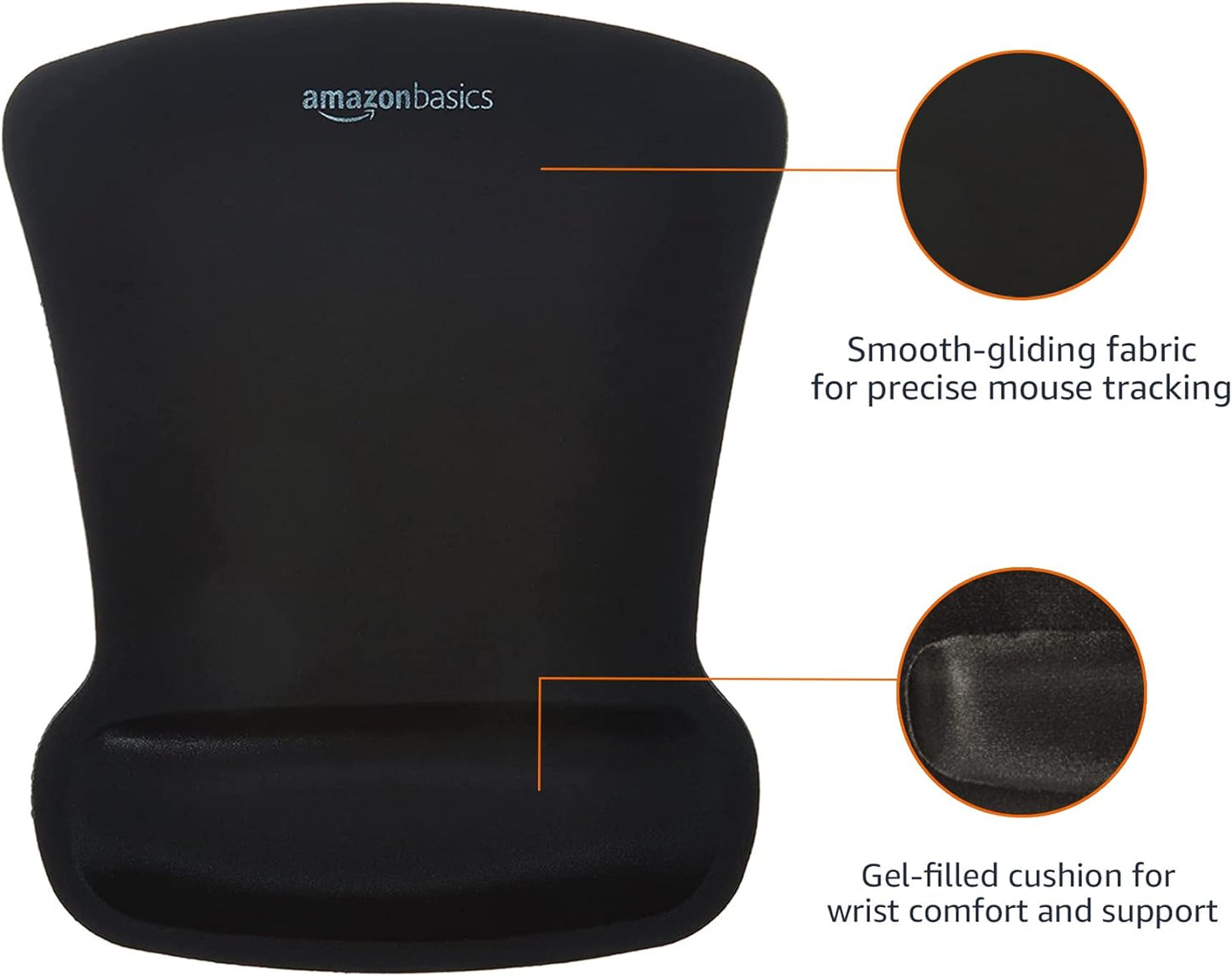 Amazon Basics Irregular Ergonomic Gel Computer Mouse Pad with Wrist Support, Non-Slip, 10.1L x 8.1W inches, Black