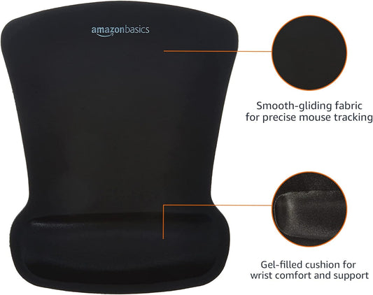 Amazon Basics Irregular Ergonomic Gel Computer Mouse Pad with Wrist Support, Non-Slip, 10.1L x 8.1W inches, Black