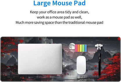 Japanese Mouse Pad, Large Japanese Desk Mat, XL Anime Gaming Keyboard Mat, Non-Slip Rubber Base, Big Extended Desk Protector for Home Office, 31.5”x11.8”