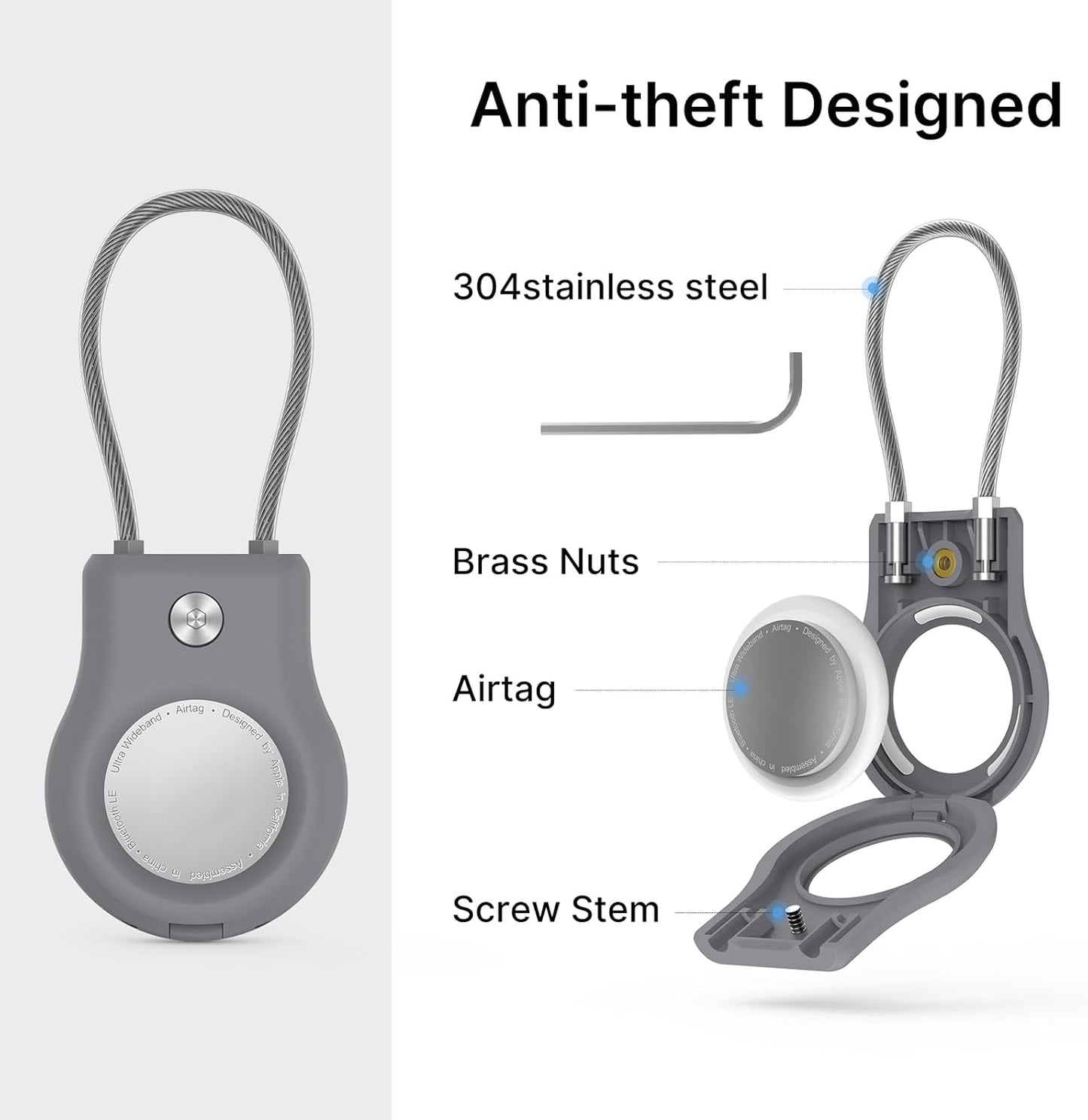 Air Tag Holder - (4 Pack) Air tag Lock Keychain with Wire Cable Compatible with Apple AirTag,Ultra Durable Anti-Lost Protective Case with Keyring for Luggage, Key, Backpack, Pet, Bag, Black