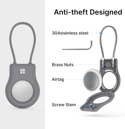 Air Tag Holder - (4 Pack) Air tag Lock Keychain with Wire Cable Compatible with Apple AirTag,Ultra Durable Anti-Lost Protective Case with Keyring for Luggage, Key, Backpack, Pet, Bag, Black