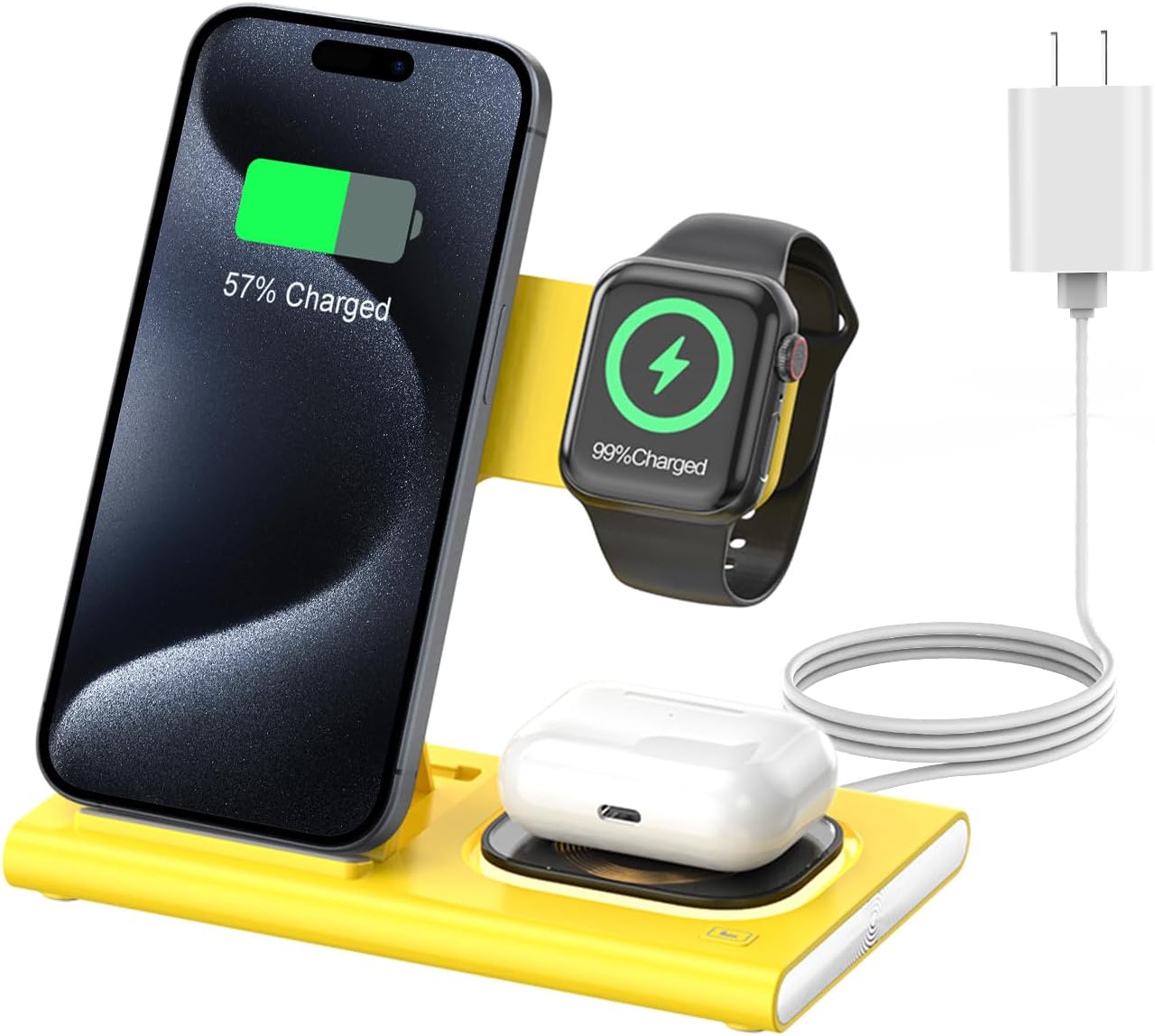 3 in 1 Foldable Charging Station for Apple Products,Wireless Charger for iPhone 17 16 15 14 13 12 Pro Max,Travel Dock Adapter&Light for iWatch Series 11 10 9 Ultra 3/2 SE 3/2,for AirPods 4 3 2 Pro 3/2