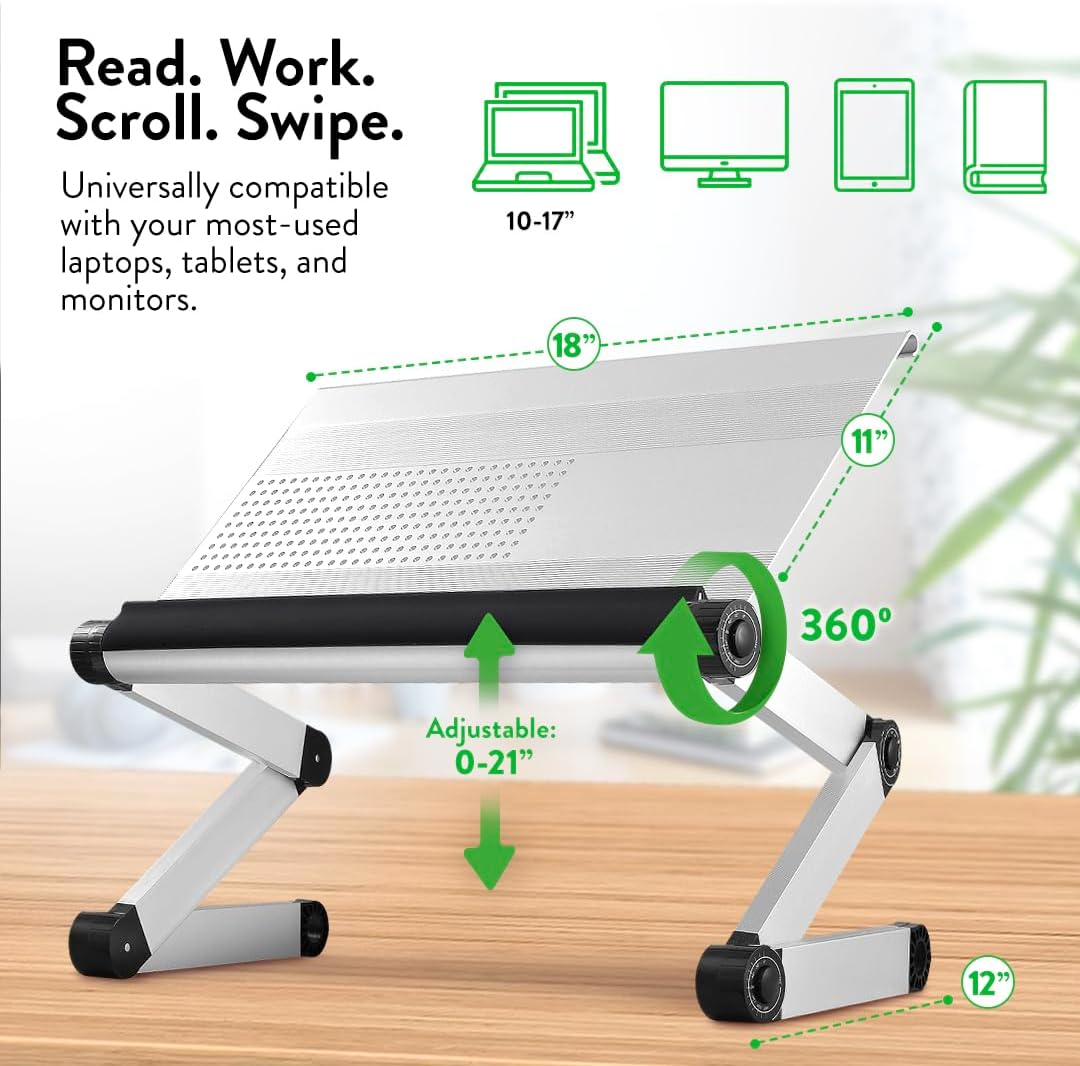 Uncaged Ergonomics Adjustable Book Holder, Tablet & Laptop Stand, Aluminum Portable Reading Stand for Textbooks & Cookbooks, Recipe Holder for Kitchen Counter, Black