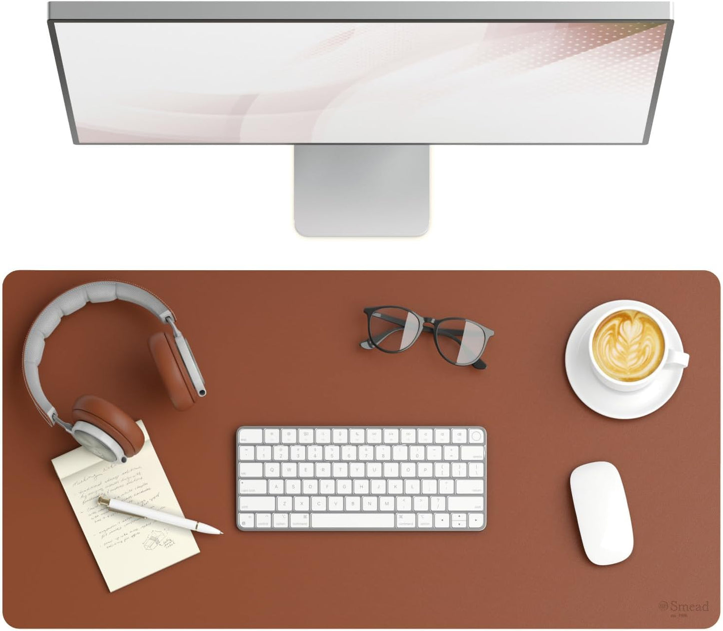 Smead Desk Pad, Vegan Leather Desk Mat with Non-Slip Faux Suede Backing, Perfect Desk Organizer for Office Decor, 31.5” x 15.7” Medium, Sandstone (64831)