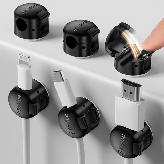 6 Pack Locking Spring Cable Clips, Rotatable Cord Organizer with Secure Lock Design, Adhesive Cord Holder for Desk Home Office Car Wall Charger Cable Management, Clear
