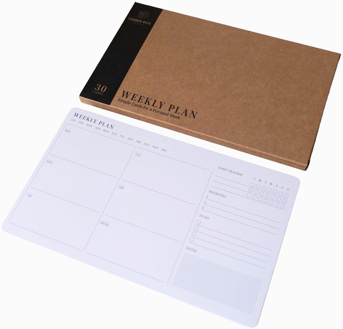 Minimalist Weekly Planner Desk Set – Solid Black Walnut Stand with Pen Tray, Double-Sided Planner & To-Do Cards (Walnut Stand and Planner Cards)
