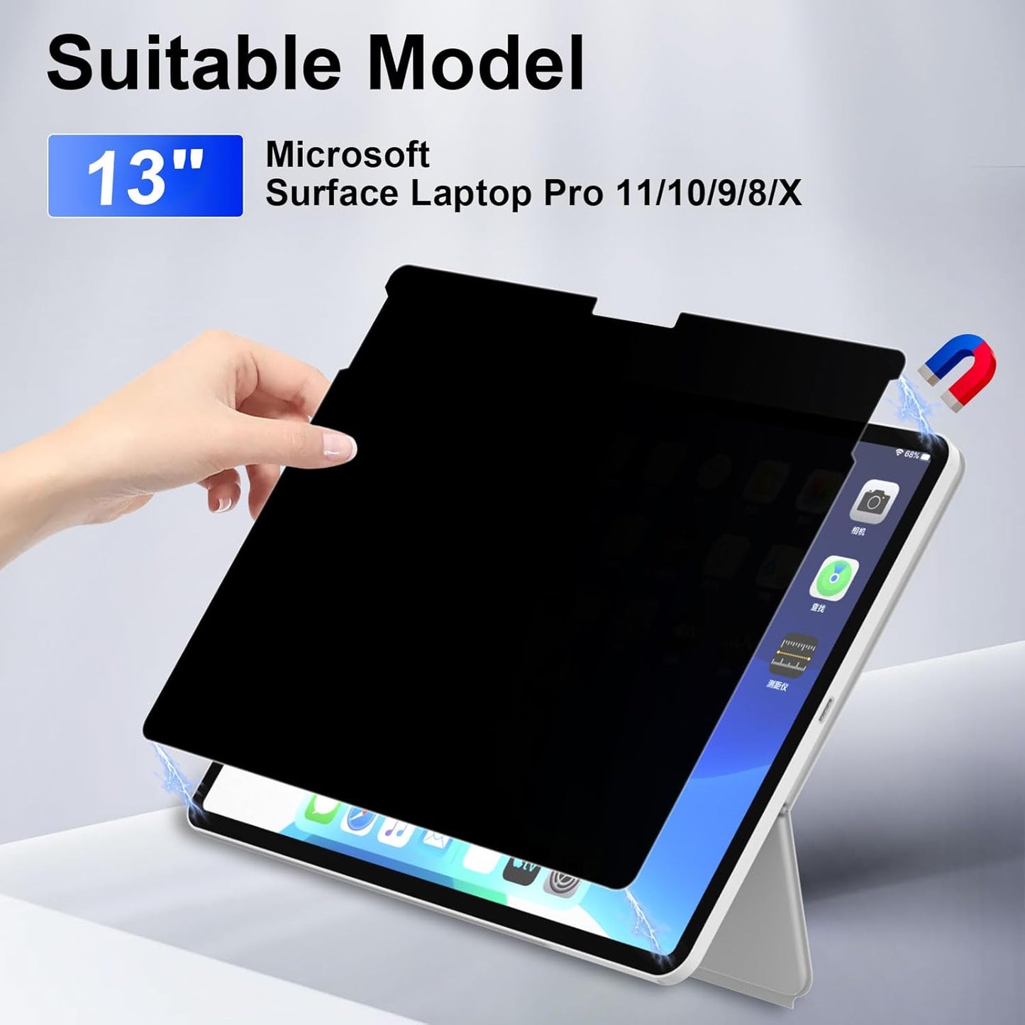 13.8 Inch Magnetic Privacy Screen for Microsoft Surface Laptop 7, Removable Anti Glare Screen Protector, Blue Light Computer Filter, Anti Spy Easy Install