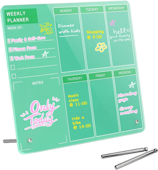 Desktop Thickened Acrylic Dry Erase Board, Weekly White Board with to Do List, Tabletop Whiteboard with Stand, Frameless Dry Erase Pink White Board，9.5"x6.7" for Office, Home, School(Desktop-PK-1724)