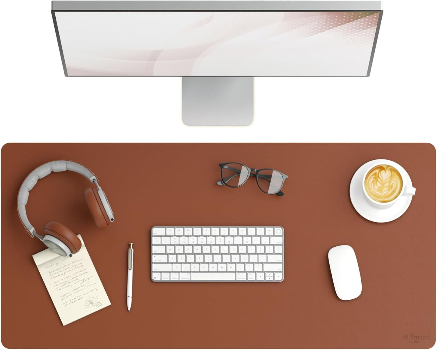 Smead Desk Pad, Vegan Leather Desk Mat with Non-Slip Faux Suede Backing, Perfect Desk Organizer for Office Decor, 31.5” x 15.7” Medium, Sandstone (64831)