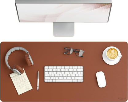 Smead Desk Pad, Vegan Leather Desk Mat with Non-Slip Faux Suede Backing, Perfect Desk Organizer for Office Decor, 31.5” x 15.7” Medium, Sandstone (64831)