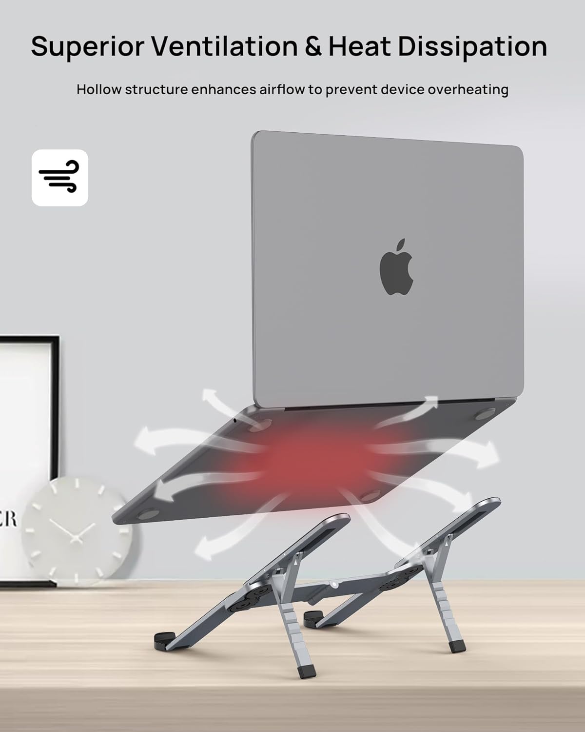 SODI [Ultra Compact] Foldable & Portable Laptop Stand for Desk, Lightweight Tablet Stand for Business Travel, Library, Cafe, 6 Level Height Ergonomic Aluminum Computer Holder for 10-16" Laptops