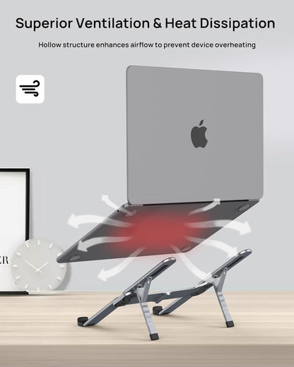 SODI [Ultra Compact] Foldable & Portable Laptop Stand for Desk, Lightweight Tablet Stand for Business Travel, Library, Cafe, 6 Level Height Ergonomic Aluminum Computer Holder for 10-16" Laptops