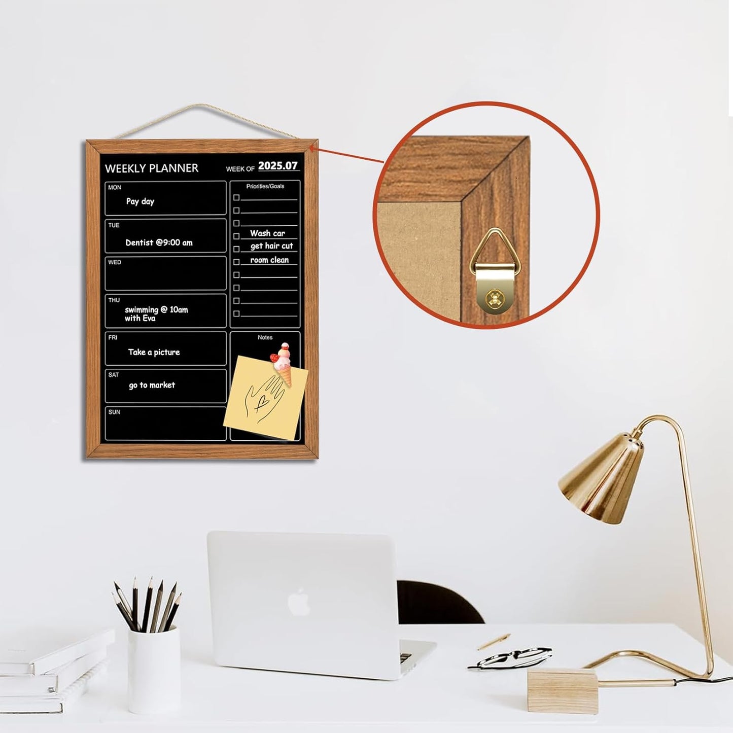 Calendar Weekly Chalkboard, 10.6" * 14.6", Magnetic Surface Rustic Brown Solid Pine Wood Frame Black Board for Office, School and Home(ZLHB-QZ-2737)
