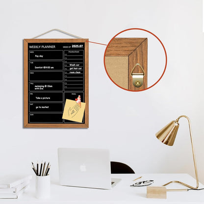 Calendar Weekly Chalkboard, 10.6" * 14.6", Magnetic Surface Rustic Brown Solid Pine Wood Frame Black Board for Office, School and Home(ZLHB-QZ-2737)
