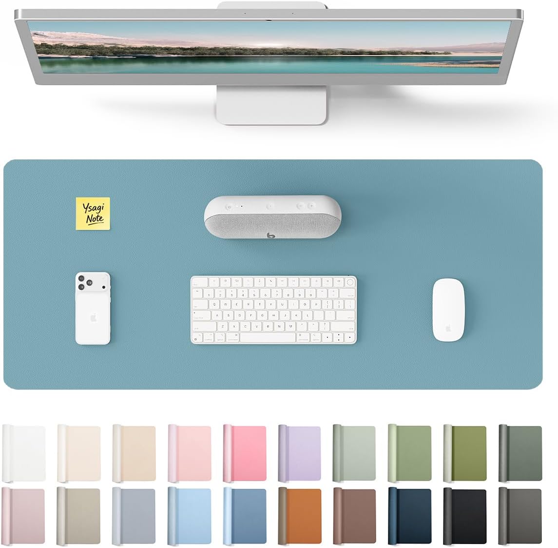 YSAGi Leather Office Desk Pad Protector, Large Mouse Pad, Non-Slip, PU Leather, Laptop Desk Blotter, Waterproof Writing Pad for Office and Home, Black, 23.6" x 13.8" - Colors A