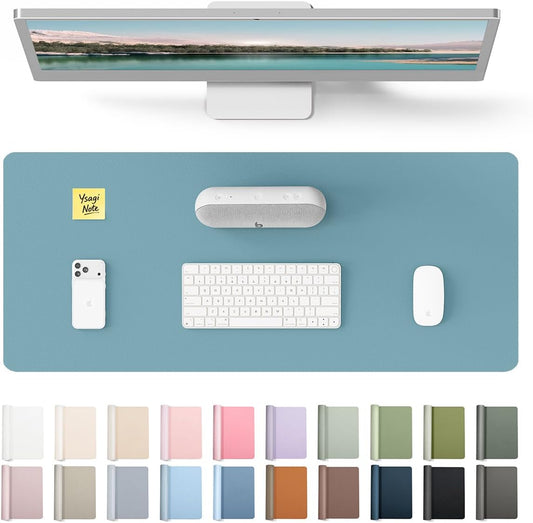 YSAGi Leather Desk Pad Protector, Office Desk Mat, Large Mouse Pad, Non-Slip PU Leather Desk Blotter, Waterproof Laptop Desk Writing Pad for Office and Home (23.6" x 13.8", Eggshell) - Colors A
