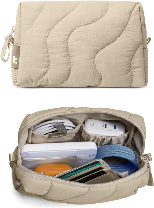 tomtoc Electronics Organizer Travel Case, Soft Puffy Organizer Bag Birthday Gifts Travel Essentials for Women Girls, Portable Accessory Tech Pouch Storage for Charger, Cord, Cable, Phone