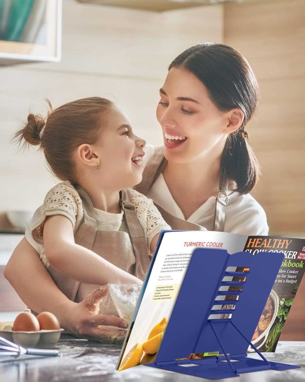 MSDADA Desk Book Stand Metal Reading Rest Book Holder Adjustable Cookbook Documents Holder Bookstands for Recipes Textbook Music Books, the First Day of School Gift for Students, Teachers (Light Blue)