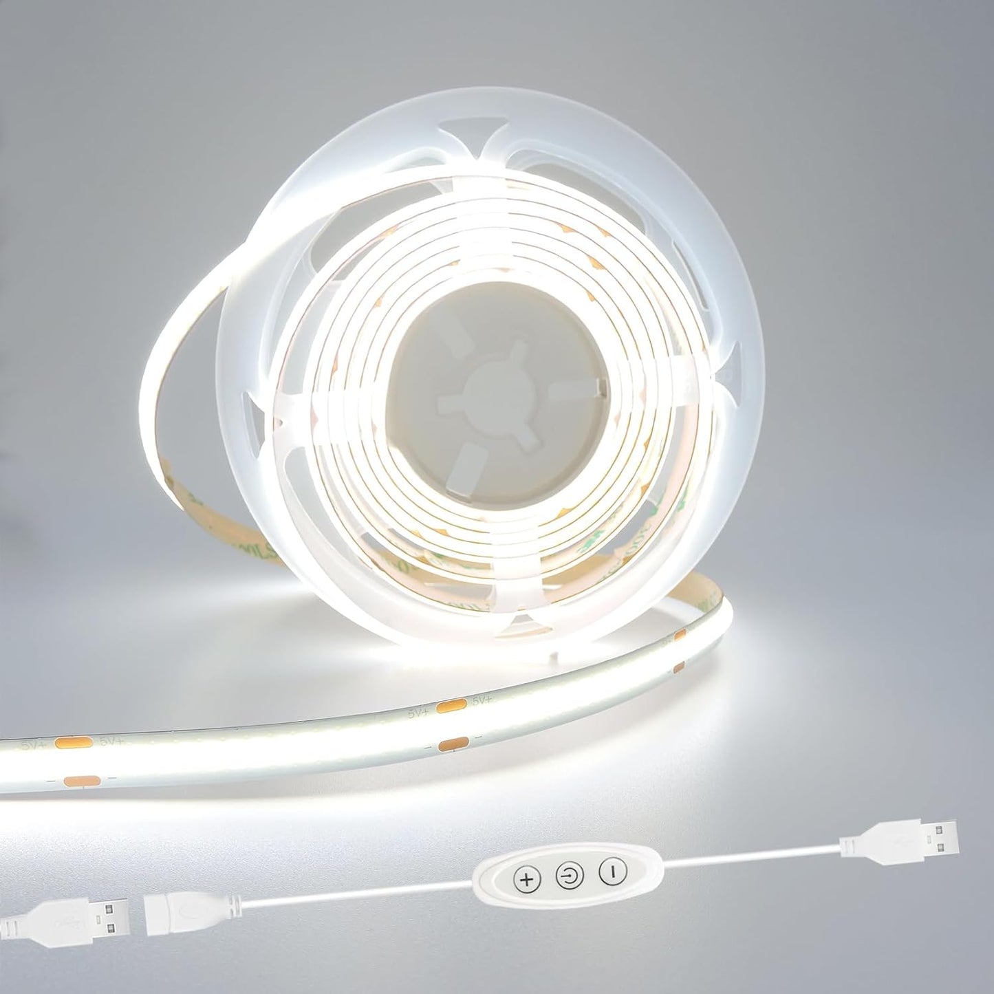USB Light Strip Warm White 3000K CRI 92+ Small Dimmable COB LED Strip Light Cuttable 5V USB Powered 6 ft 10W for TV Backlight Cabinet Bedroom Indoor DIY Lighting Project