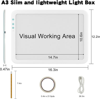 Fiqiuuiid A4 Rechargeable LED Light Pad, Tracing Light Box with 6-Level Dimmable & Light Guide artboard, Diamond Painting Light Board with Stand and Top Clip, Cordless Lightbox with Carrying Case