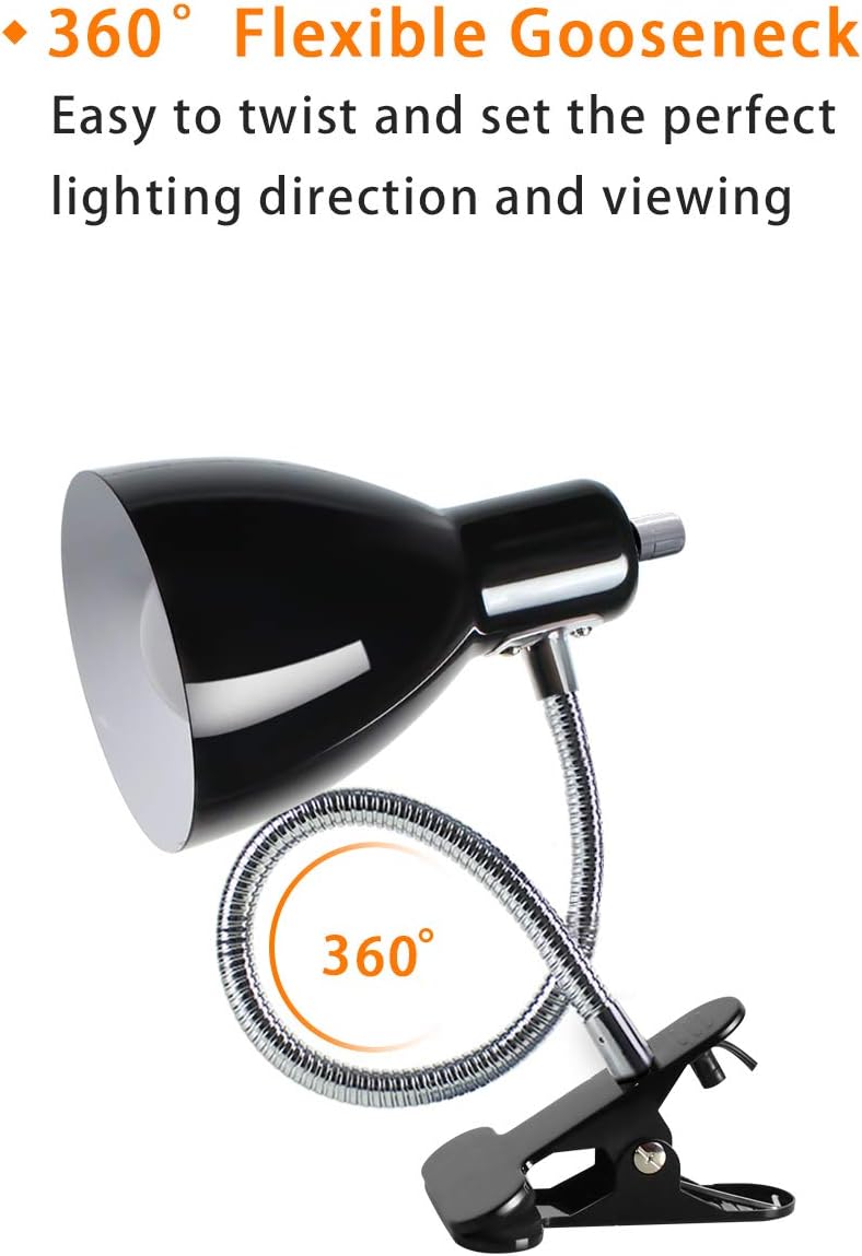 Desk lamp Eye-Caring Table Lamps, 360°Rotation Gooseneck Clip on Lamp Reading Light Portable Reading Book Light Clamp Study Desk Lamps for Bedroom and Office Home Lighting (Black)