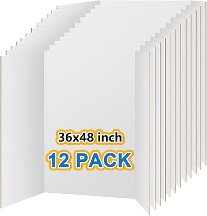 VinTS 8 PCS 36" x 48" Trifold Poster Board White Trifold Foldable Display Poster Board for School Projects, Science Fair,Graduation Exhibitions