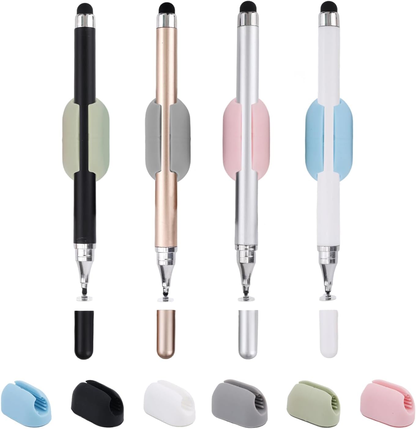 4pcs Stylus Pens and 6pcs Silicone Pen Holders, Capacitive Touch Screen Stylus Pencil Set for iPhone/iPad iOS/Android 15/14 Devices
