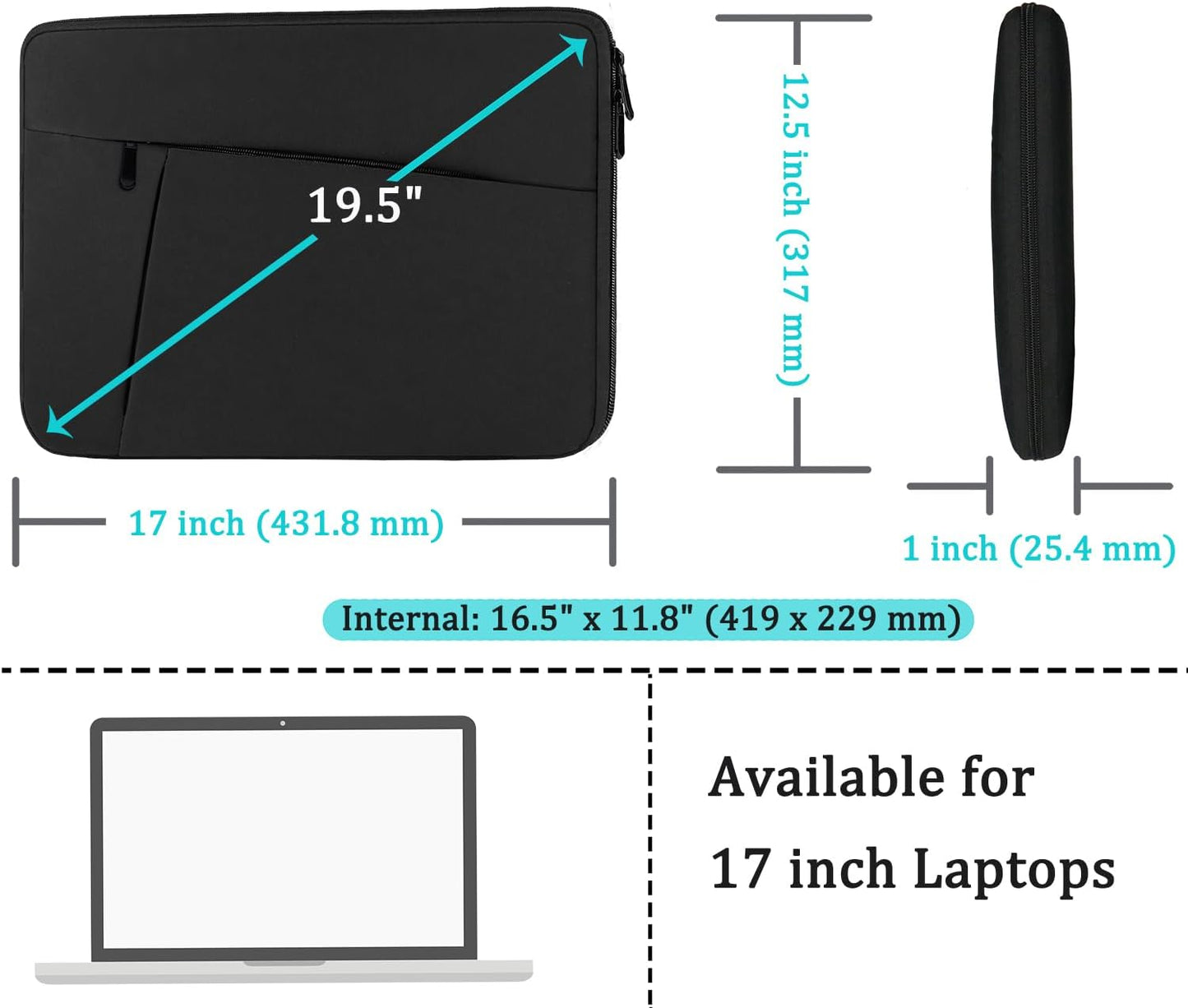 Laptop Case Sleeve 15.6 inch, Durable Shockproof Protective Computer Carrying Cover with Front Pocket, Briefcase Handbags Laptop Sleeve Bag for 15.6 inch HP, Dell, Acer, Asus, Notebook, Black