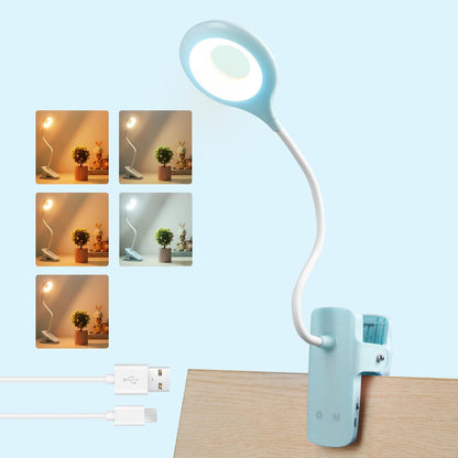 Akynite Desk Lamp LED Clip on Light, 5 Modes 5 Brightness Dimmable Clamp Light, Rechargeable Battery Flexible Clip on Reading Lamp for Bed Headboard Bunk Bed at Night for Kids (Black)
