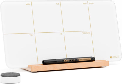 Desktop Glass Weekly Planner Whiteboard with Detachable Wood Stand,Small Portable Dry Erase Calendar to Do List White Board 12x6 for Office, Home, Schools, Marker&Eraser Included, Yeoux