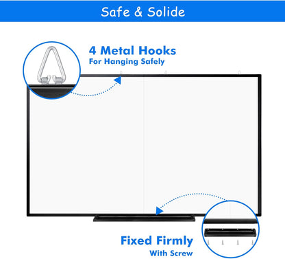 Magnetic White Board Dry Erase Board for Wall，72" x 40" Wall-Mounted Aluminum Frame Marker Board, Foldable Portable Whiteboard with a Long Pen Tray for School, Classroom, Office & Home
