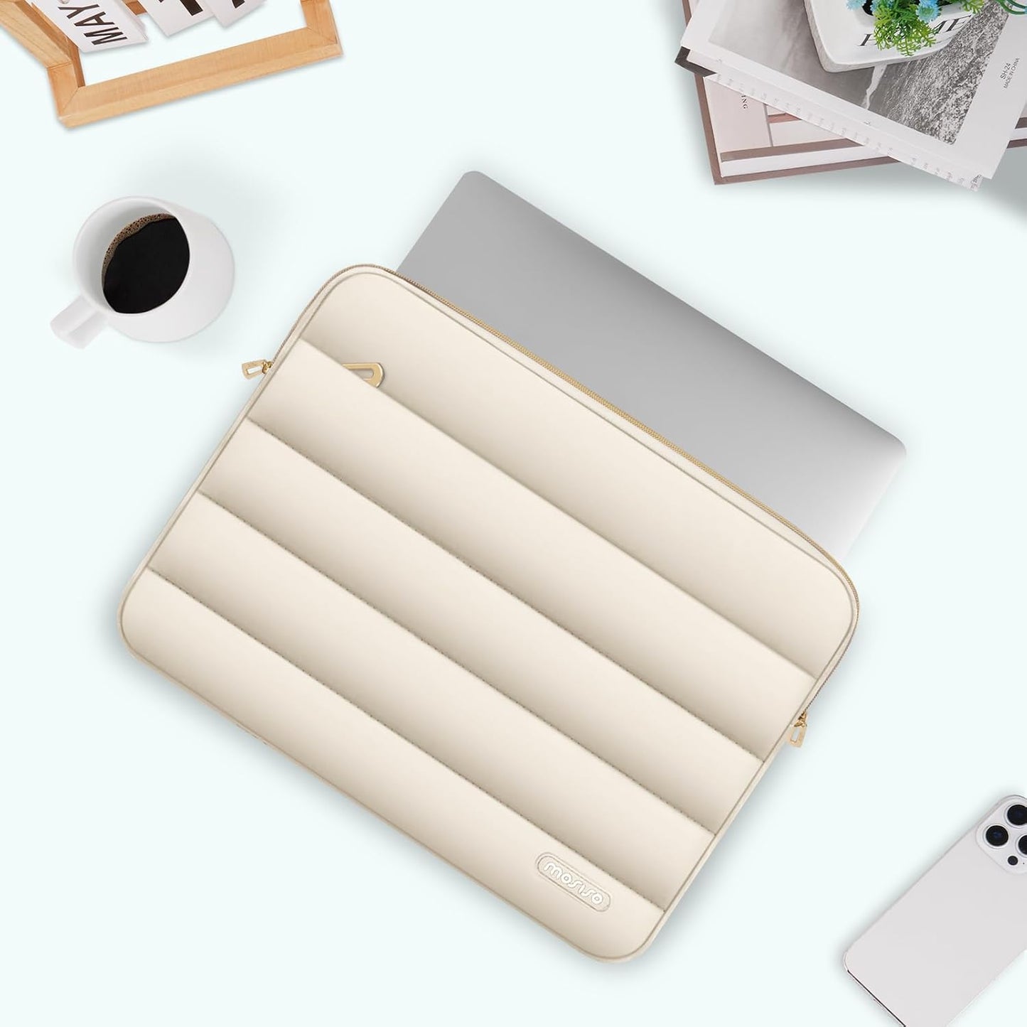MOSISO Laptop Case 13.3 inch,13-13.3 inch Puffy Laptop Sleeve Compatible with MacBook Neo/Air 13.6 M5 M4 M3 M2 M1/Pro 13/14,HP Dell ASUS Lenovo,Polyester Horizontal Bag with Small Case, Sand