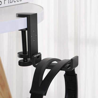 All Aluminum Foldable Headphone Holder for Desk, Headset Stand for Desk,Backpack Holder Hook for Desk,Table Bag Hook,Under Desk Clamp Hook for Gaming PC Accessories,Black