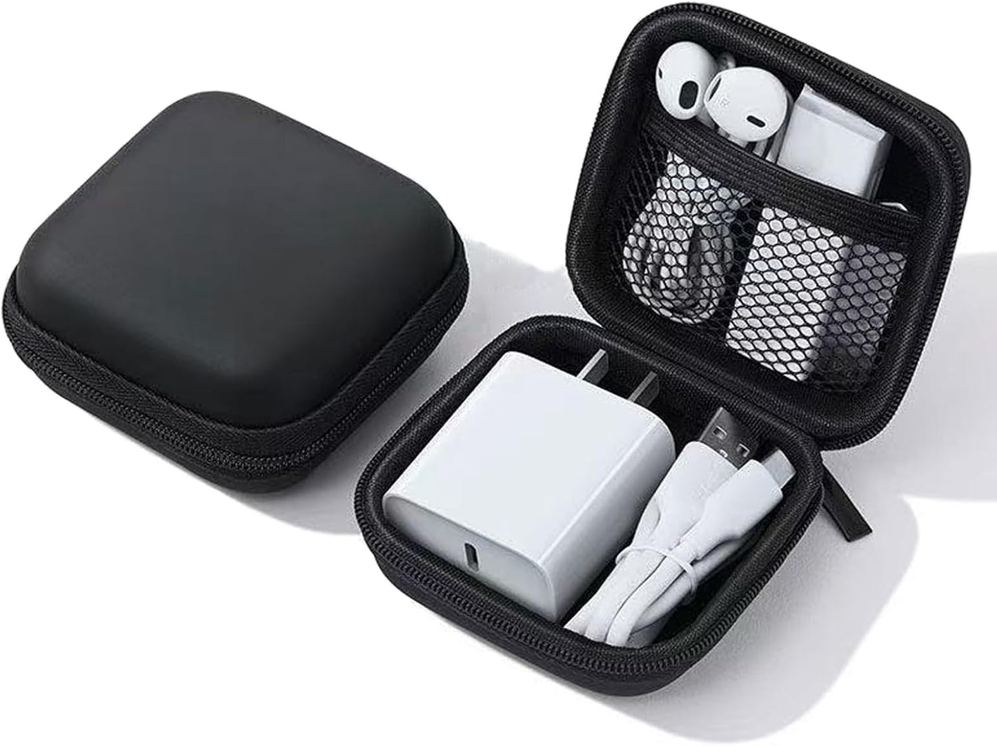 Charger Case,Mini Cable Organizer Cases,Pouch Case Bag,Small Charger Organizer,Waterproof Travel Storage Carrying Bag for USB Drives,Power Adapter,Earphones,Cords etc,Square,Black