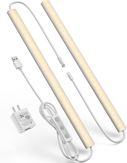 Plug-in Under Cabinet Lighting, Dimmable Under Counter Lights for Kitchen, 2pcs 12 Inch, Warn White 3000K Linkable USB Led Closet Light, Wired Indoor Night Lights Bar for Desk,Sink,Workbench