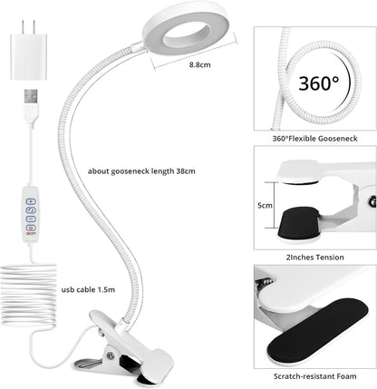 Woputne Desk Lamp Clip Light, 10 Dimmable Brightness 3 Light Modes Reading Light, Clamp Bedside Lamp for Painting, Craft, Study (Black)