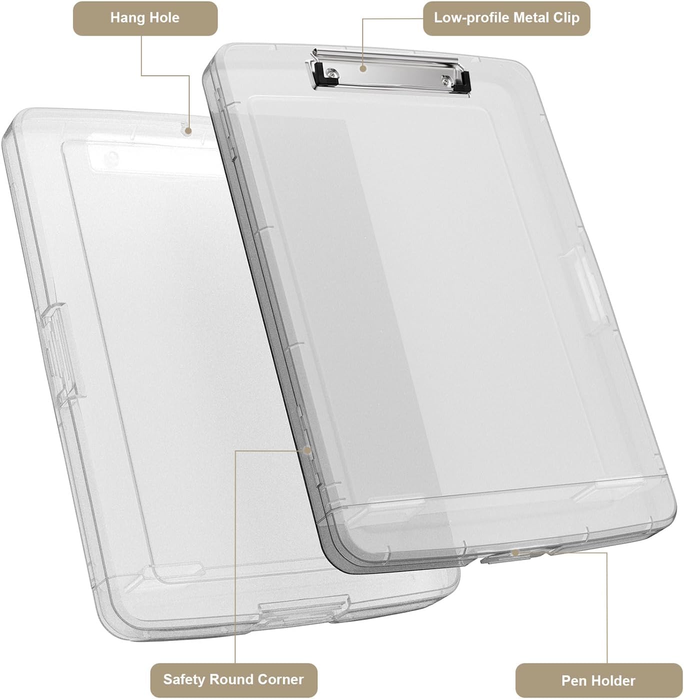 Piasoenc Clipboard with Storage, 8.5 x 11 Organization Box with Pen Holder and A4 Legal Paper Folder, Folio & Side-Opening, Low Profile Clip,for Nurses,Teachers, Size 14 x 9.6 x 1.2 in, Black