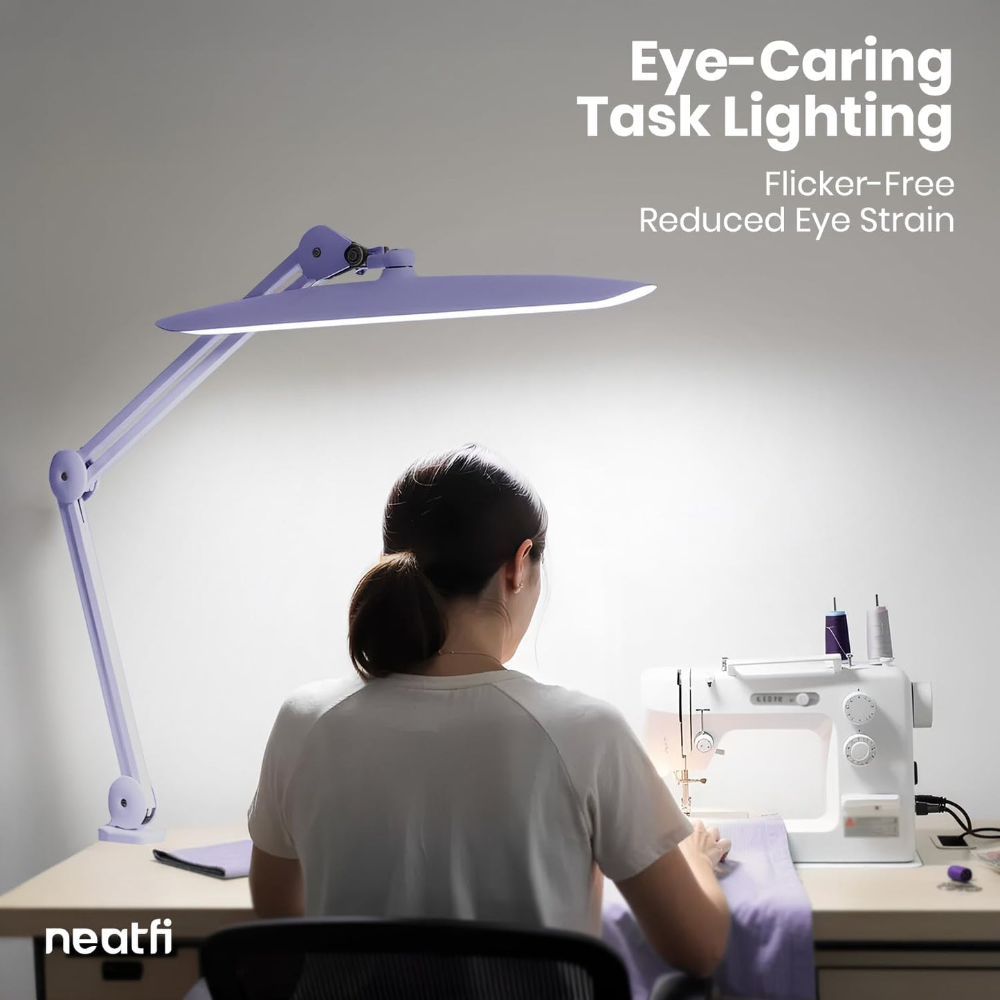 Neatfi XL 2200 Lumens 24W LED Desk Lamp – Shadow-Free Task Lighting | 4-Level Dimming | Home Office & Crafts Use | 20-Inch Wide Head (White, Non-CCT with Clamp)