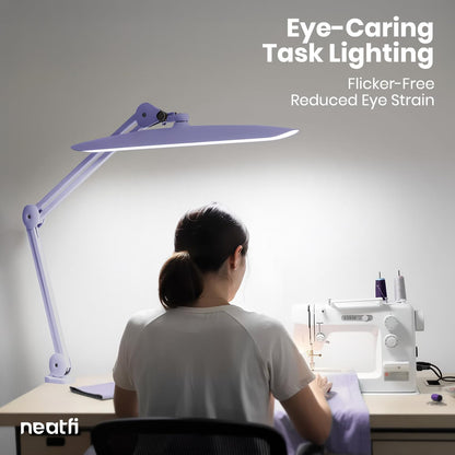 Neatfi XL 2200 Lumens 24W LED Desk Lamp – Shadow-Free Task Lighting | 4-Level Dimming | Home Office & Crafts Use | 20-Inch Wide Head (White, Non-CCT with Clamp)