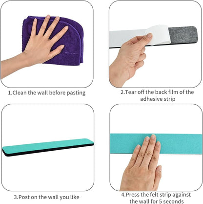Vuzvuv 8 pcs Bulletin Board Bar Strips with 50 Pushpins & 10 Wooden Clip pins，Self Adhesive Cork Board for Wall，Felt Pin Board for School，Office Decor（Black White Grey）