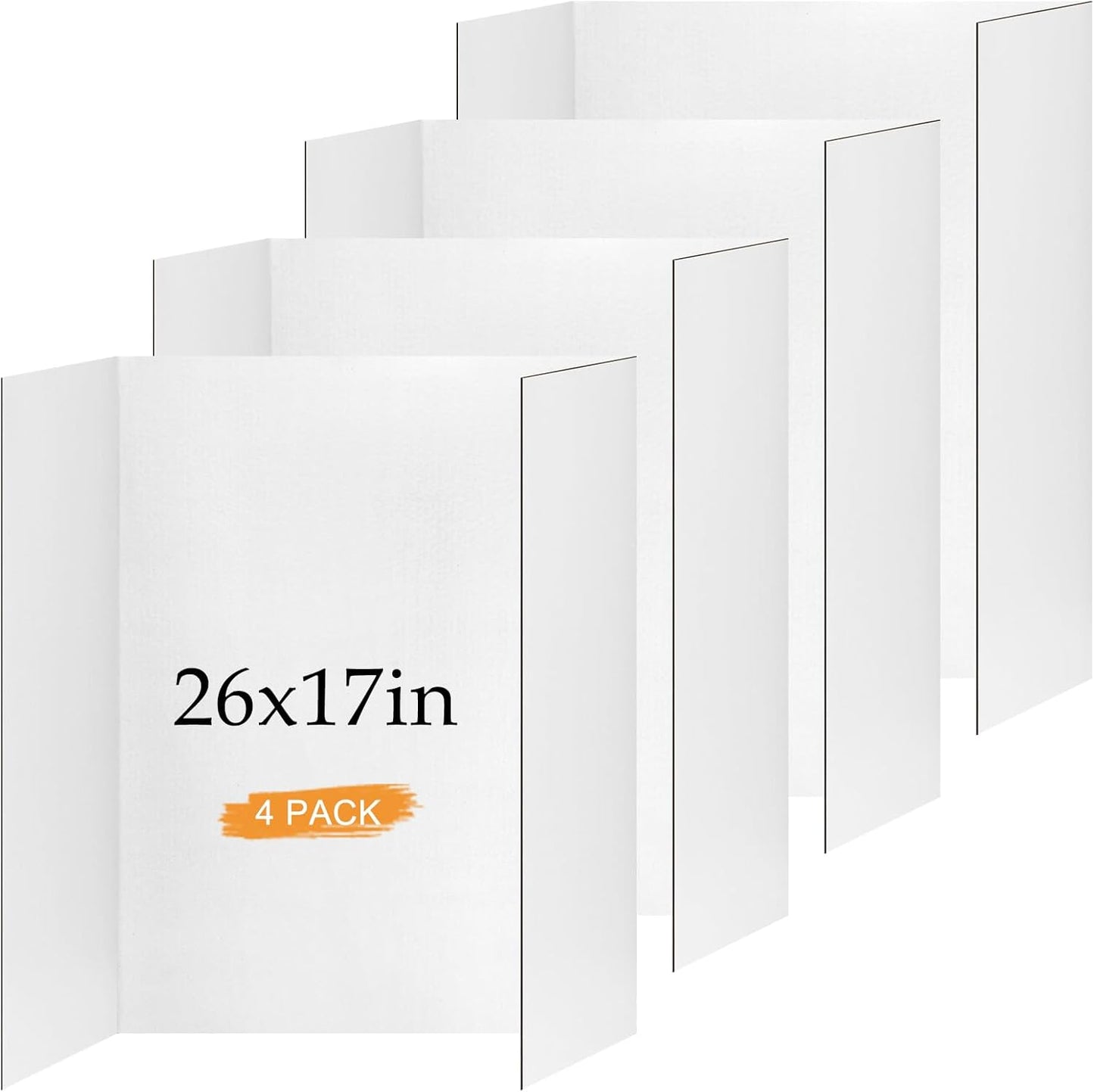 2 Pack Small Trifold Poster Board 26" x 17", White Corrugated Project Boards for Science Fairs, School Projects and Event Displays