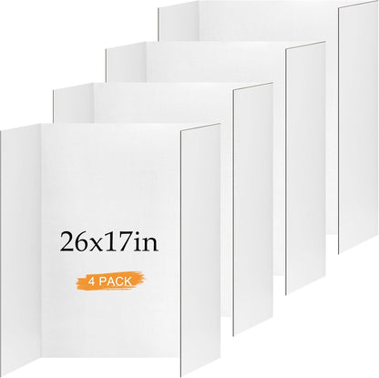 2 Pack Small Trifold Poster Board 26" x 17", White Corrugated Project Boards for Science Fairs, School Projects and Event Displays