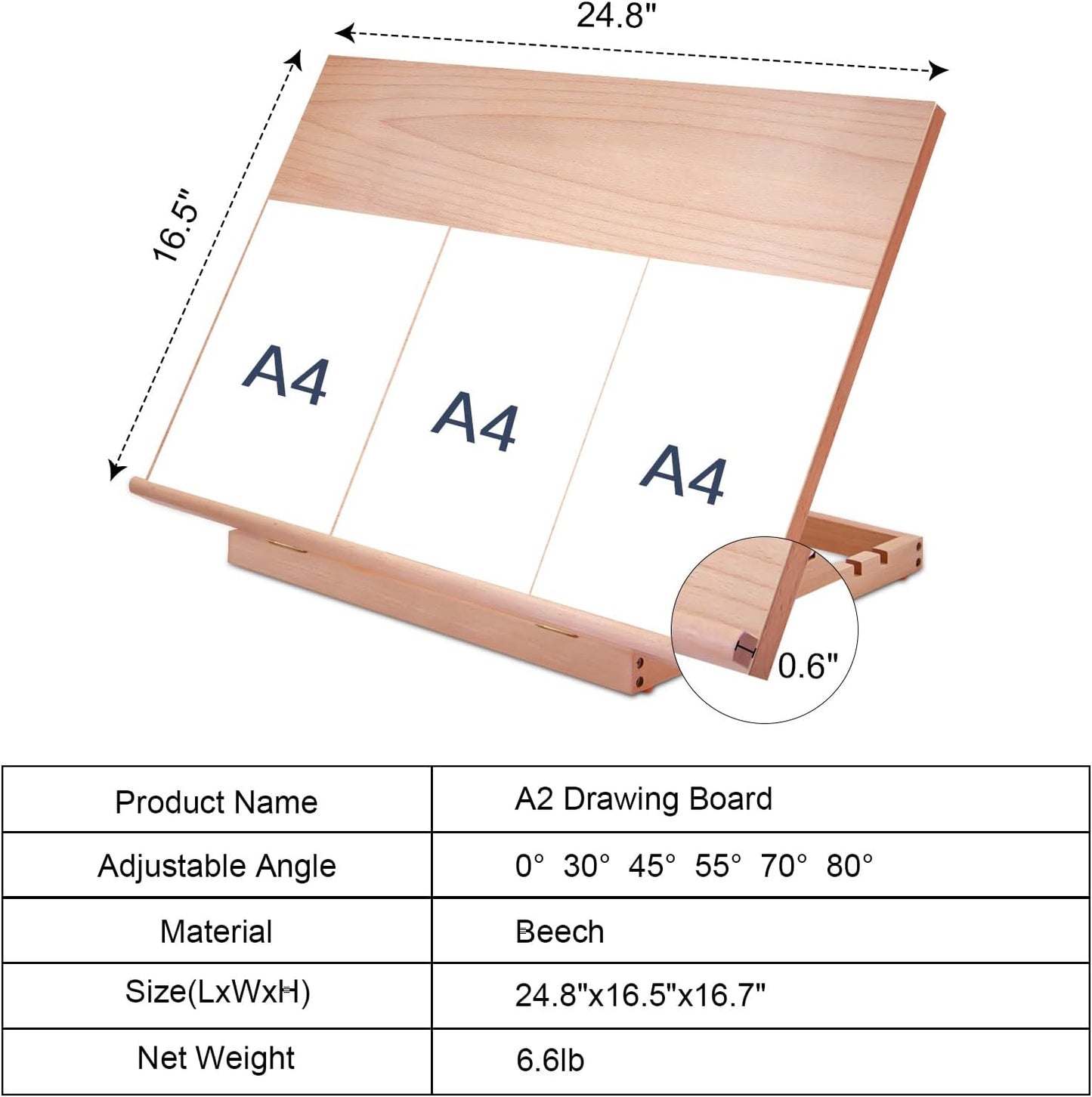 Tabletop Easel A3 Painting Easel with Smooth Surface, Adjustable Angle Art Easel for Artists, Children, Beginners & Student