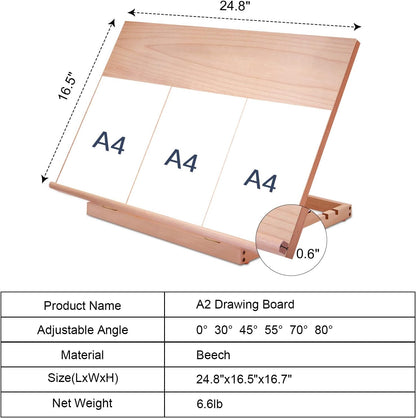 Tabletop Easel A3 Painting Easel with Smooth Surface, Adjustable Angle Art Easel for Artists, Children, Beginners & Student