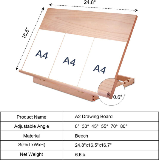 Tabletop Easel A3 Painting Easel with Smooth Surface, Adjustable Angle Art Easel for Artists, Children, Beginners & Student