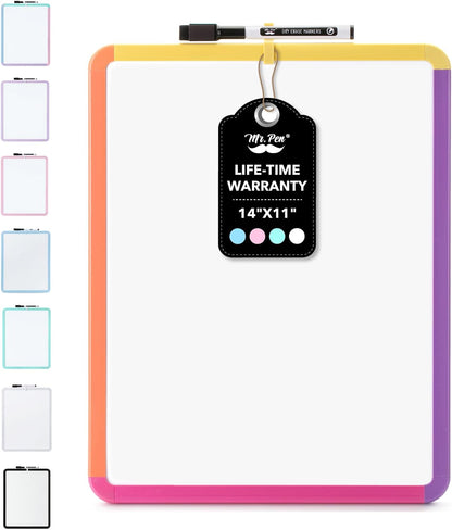 Mr. Pen- Dry Erase Board, 14” x 11” with a Black Dry Erase Marker, White Frame, Small Mini White Board for Students, Fridge, Wall, Locker, Includes Double Sided Tapes